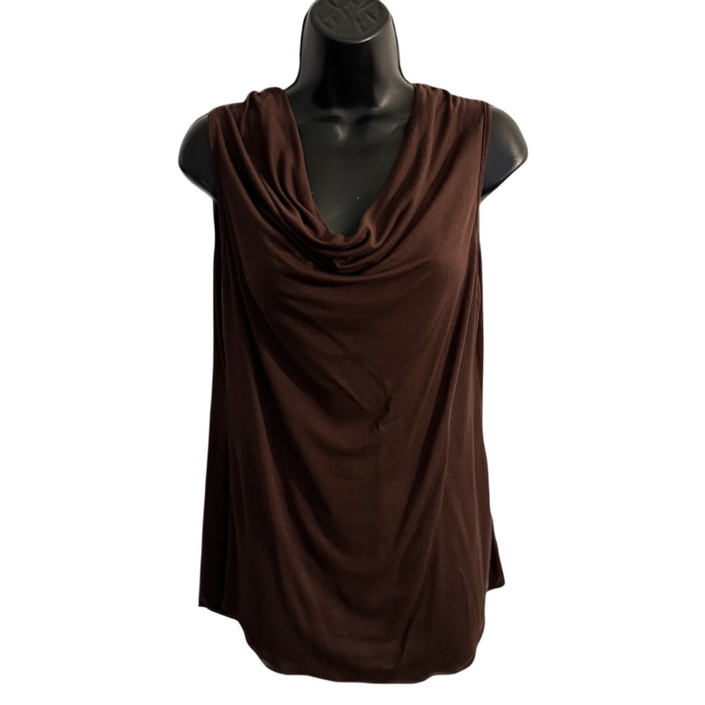 Fashionomics Brown Blouse with Draped Cowl Neckline and Relaxed Fit